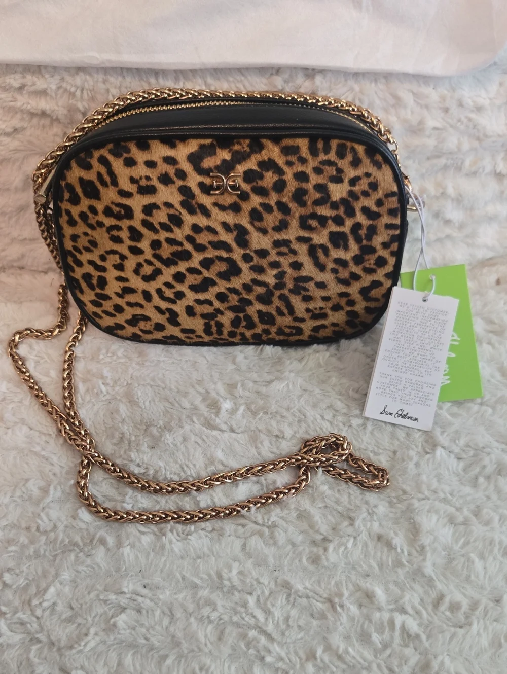 Sam Edelman 100% Calf Hair Crossbody with Gold Chain Strap
